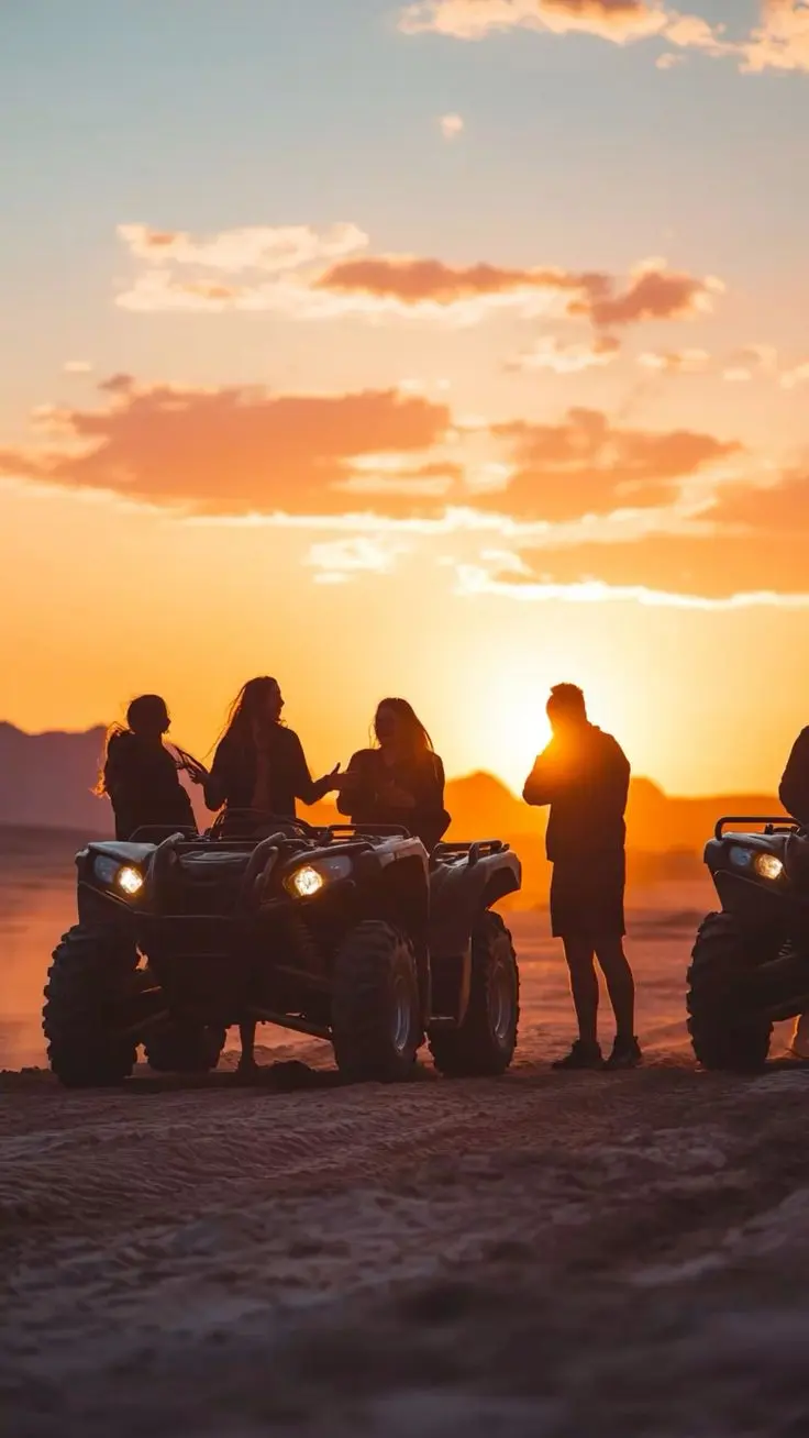 Quad biking in the desert at golden hour